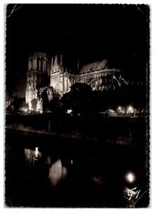 1938 Notre Dame Cathedral Night View on Water, Paris France Guy Postcard  - Picture 1 of 2