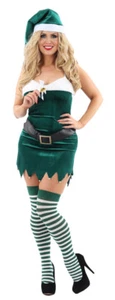 Adult Ladies Christmas Elf Fancy Dress Costume Xmas Santas Helper Outfit - Picture 1 of 6