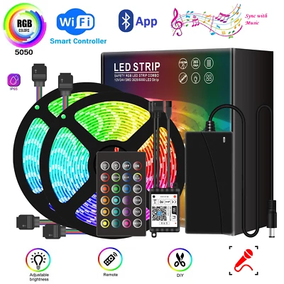 LED Strip Lights RGB 5050 Color Changing Light Tape Cabinet TV Bluetooth WIFI UK - Image 1 of 4
