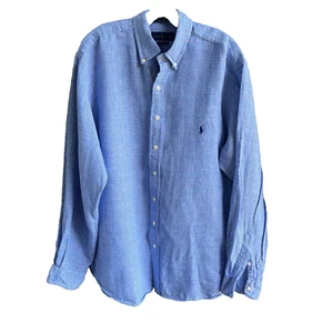 Ralph Lauren Pony Kleid Hemd Button Down Large Tall 100% Leinen ungesteppte Passform - Bild 1 von 13