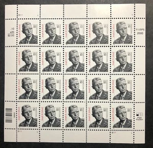US SCOTT #3420 PANEL DE (20) SELLOS FACIALES DE 10 CENTAVOS JOSEPH W STILWELL MNH - Imagen 1 de 2