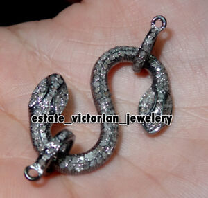 Victorian 2.27Ctw Genuine Old Mine Diamond Studded Silver Snake Clasp Finding