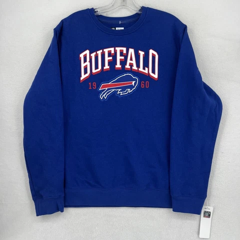 Buffalo Bills Embroidered Logo Crewneck Fleece Sweatshirt - Size L - Blue Cover