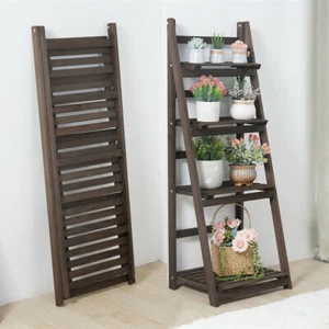 Foldable Ladder Shelf Storage Bookcase Bookshelf Plant Stand Corner Rack Baskets - Picture 1 of 24