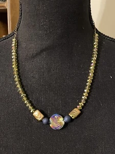 Rhondel Crystal, glass and Pearl Fashion Necklace Greens, Blues And Bronze - Picture 1 of 12