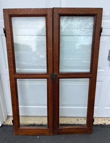 2 ANTIQUE OAK GLASS DOORS PANTRY or Library Bookcase Cover