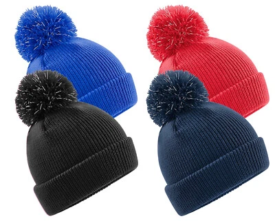 Beechfield Enfants Garçons Filles Réflectif Bonnet Pompon Tricoté Acrylique Ski - Photo 1/2