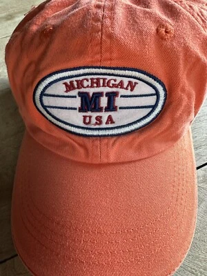VINTAGE State of Michigan MI Orange Fahrenheit Baseball Cap Hat Unisex UNWORN - Image 1 of 4