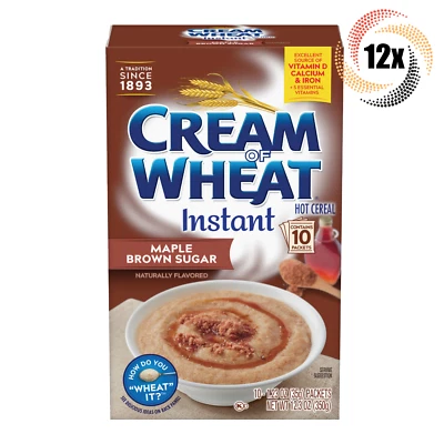 Caja de 12 cereales instantáneos crema de trigo arce azúcar morena | 12 oz | 10 paquetes cada uno Foto 1 de 3