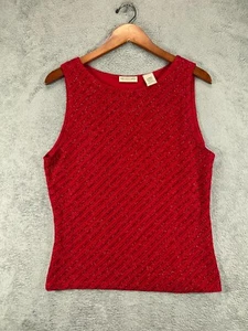 Womens Tops Large Tank Red Metallic Glitter Blouse Stretch Sleeveless apostrophe - Picture 1 of 8