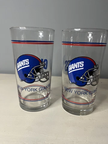 Set of 2 Vintage '70s New York Giants NFL Football Pint Beer Glass-Blue Helmet Cover