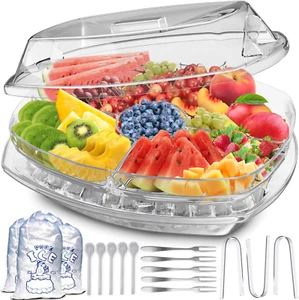 Premium Chilled Serving Tray for Parties 15" Ice Party Platter W/Lid Dip Holder - Picture 1 of 1