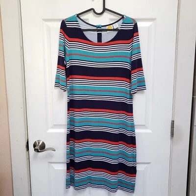 C&C California Blue Coral Striped Scoop Neck Button Back T-Shirt Dress Womens M - Image 1 of 4