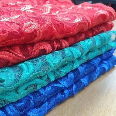 Luxury Bridal Embroidery Lace Material Costume Dress Craft Fabric 58" By Meter - Image 1 of 2