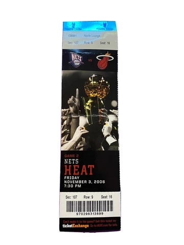 NBA Basketball New Jersey Nets Vs Miami Heat Nov 3, 2006 game 2 ticket Cover