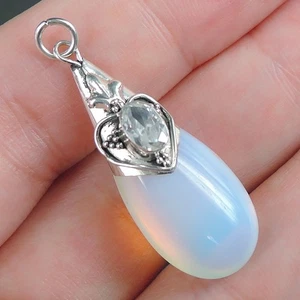 925 Sterling Silver Teardrop Opalite & Pale Aquamarine Pendant Jewellery OPP-04 - Picture 1 of 6