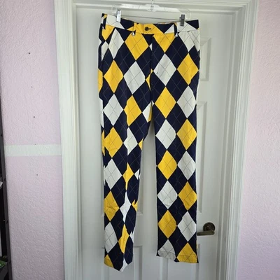 Pantalones de golf Loudmouth Heritage azules y dorados para hombre talla 36x34 bolsillos delanteros planos  Foto 1 de 4