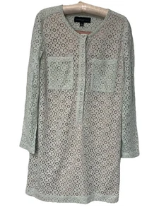 Victoria Beckham mini abito donna pizzo verde menta manica lunga taglia L, foderato - Foto 1 di 9