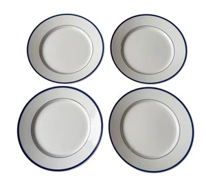 Reading China 10.4” Dinner Plates Set of 4 White w/Cobalt Blue Bands Poland Made - Picture 1 of 10