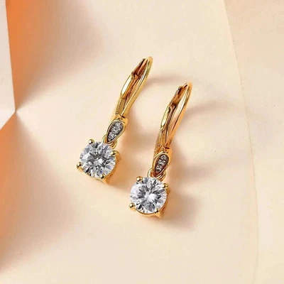 2 Ct Round Cut Lab Created Diamond 14K Yellow Gold Plated Drop & Dangle Earrings - Image 1 of 3