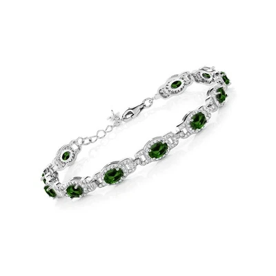 Brazalete de tenis de plata de ley 925 con diopsido de cromo verde para mujer (8,55 Cttw, Foto 1 de 4
