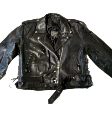 Chaqueta de moto vintage de cuero genuino para hombre talla 3XL negra Rider Grunge. Foto 1 de 4