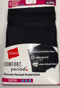 HANES Comfort Period Protection Underwear Black Boxer Briefs - Size 9/2XL NWT - Picture 1 of 5