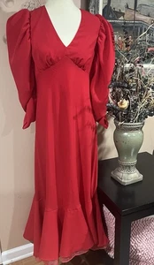 Maxikleid Biesen rot Kensington Puffärmel tiefer V-Ausschnitt Gr. M neu mit Etikett - Bild 1 von 11
