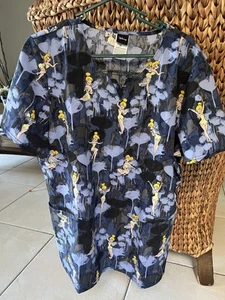Disney Tinkerbell Women Nurse Medical Uniform Scrub Top Blue Size XL - Picture 1 of 5