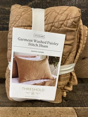 Standard Garment Washed Paisley Stitch Quilt Sham - Threshold - Camel Brown - Image 1 of 4