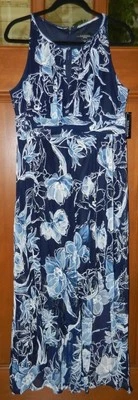 NWT R&M RICHARDS Keyhole Halter Navy Blue Floral DRESS* 14P - Image 1 of 2