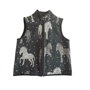 Tally Ho Womens 100% Wool Vest Large Black Accented with Horse Figures Sequins - Picture 1 of 4