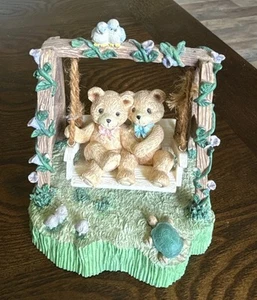 Teddy Tempo Bears on A Swing Music Box Plays “You Are My Sunshine” Works! Rare - Picture 1 of 4