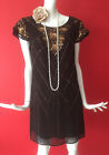 Red Herring Black & Gold Sequin Flapper Gatsby 1920s Party Dress Size 12