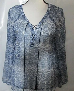 New NWOT jessica simpson blue geometric sheer long sleeve tunic shirt medium - Picture 1 of 4