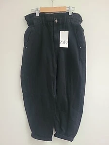 Zara Paper Bag Carrot Leg Baggy Jeans Women’s USA SZ 10 Cropped Black - Picture 1 of 5