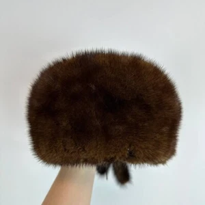 Vintage Soviet Women s Beret Hat Mink Fur Warm Winter Brown Hat USSR Size 59 - Picture 1 of 12