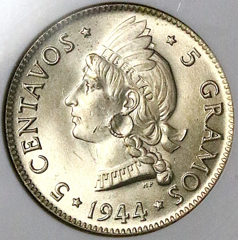1944 NGC MS 64 Dominican Republic 5 Centavos WWII Silver Coin (25042302C) - Image 1 of 4