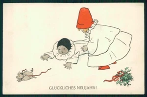 Postal firmada por artista Ebner Children Pierrot Pig MM Vienne serie 1077 TC2378 - Imagen 1 de 2