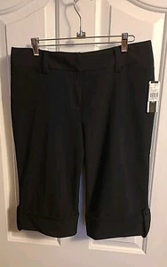 A. Byer Capris Womens Sz 11 32"x14" Black Faux Cuff Leg Slash Pockets  - Picture 1 of 10