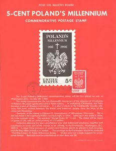 #1313 5c Poland's Millennium Stamp Poster- Unofficial Souvenir Page Flat - Picture 1 of 1