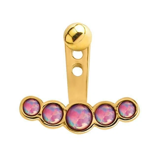 Gold Surgical Steel Purple Opal Stone Ear Jacket Earring Tragus Cartilage Labret - Image 1 of 1