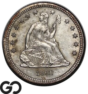 1861 Seated Liberty Quarter, Choice AU++ Details, Civil War Issue - Picture 1 of 2