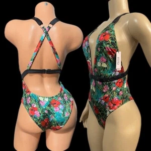 Victoria's Secret Traje de Baño Bling Brillo Correa Sumergir Una Pieza Tropical Nuevo - Imagen 1 de 7