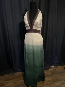 Chaudry KC Boho White And Green Ombre Maxi Dress Halter Neck Lined Size M - Picture 1 of 7