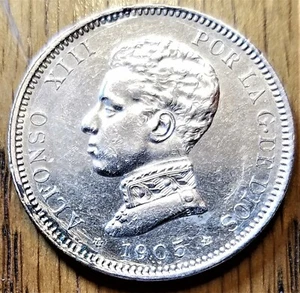 Moneda de plata 1905 SM-V España 2 pesetas XF - Retrato cadete Alfonso VIII (c) - Imagen 1 de 4