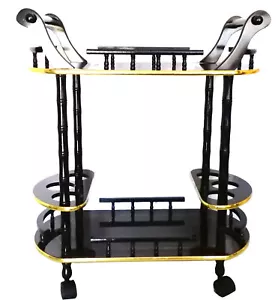 Wooden Drinks Bar Trolley Serving Cart Lacquer Finish Wine Whiskey Double Handle - Picture 1 of 8