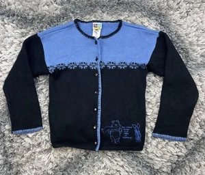 Disney Winnie The Pooh Button Up Sweater VTG Blue Black Girls Size Medium 10/12 - Picture 1 of 8