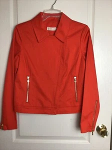 Tory Burch orange W gold zipper detail lightweight Moto lined stretch jacket 8 - Picture 1 of 6