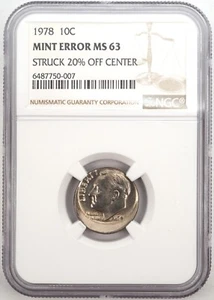 1978 10c Dime Struck 20% Off Center Mint Error NICE COIN NGC MS63 - Picture 1 of 2